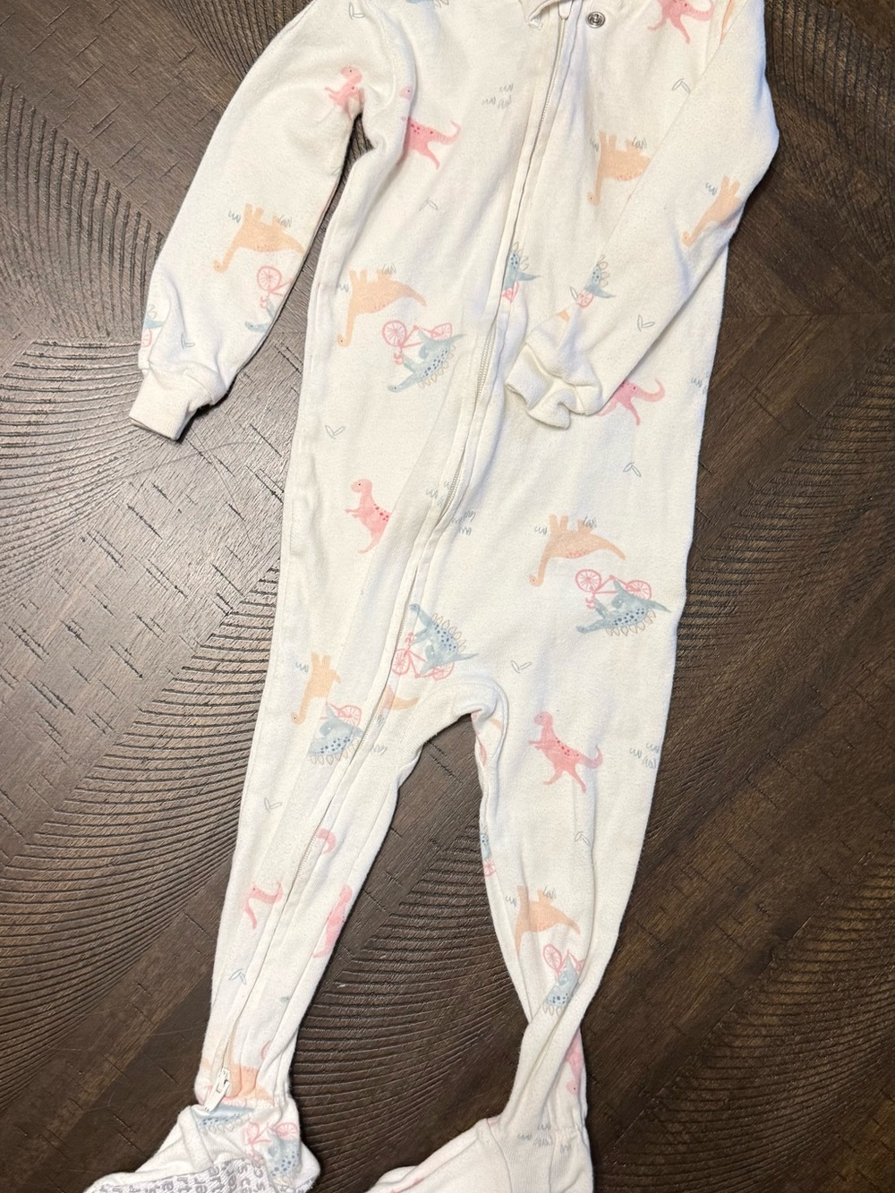 Carter's Cream One-Piece Footed Pajamas with Pink & Peach Dino Print